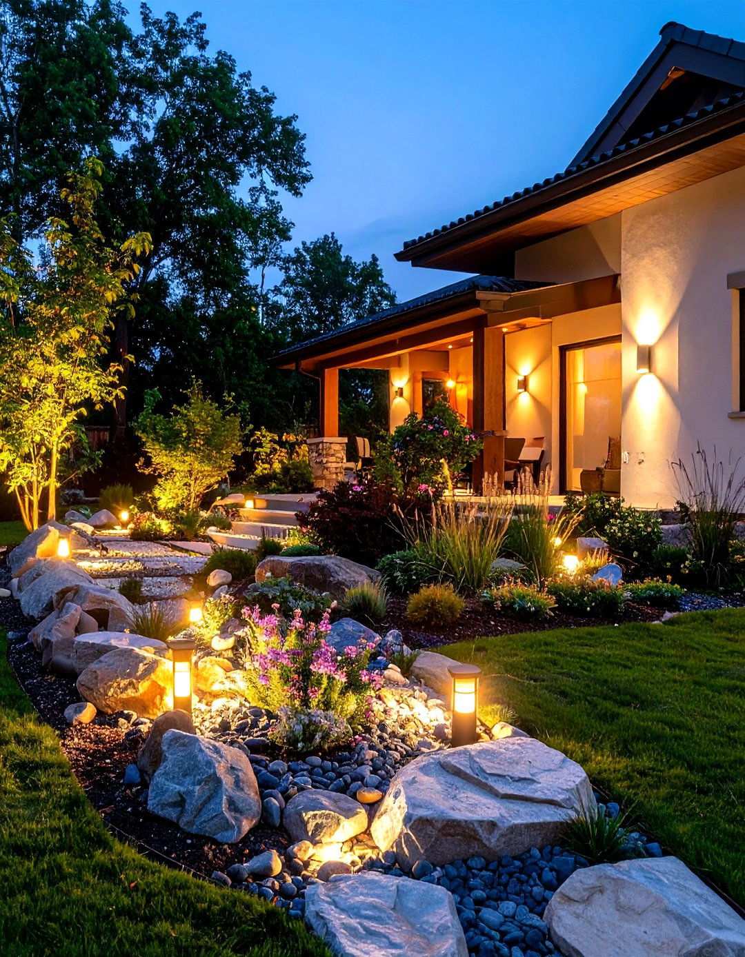 Accent Lighting Integration - 24 River Rock Edging Ideas