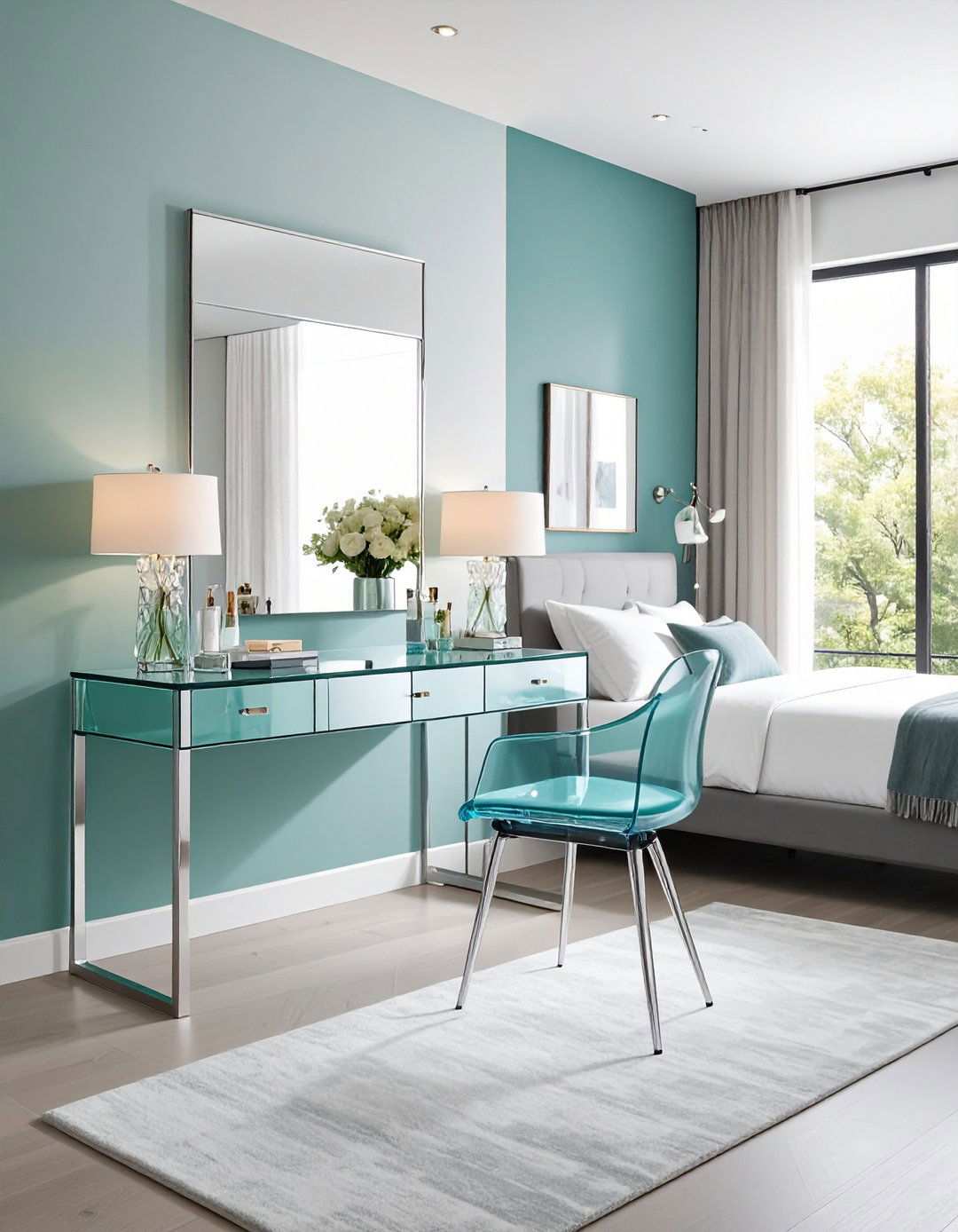 Acrylic and Glass Modern Vanity Setup - 24 Makeup Vanity Ideas