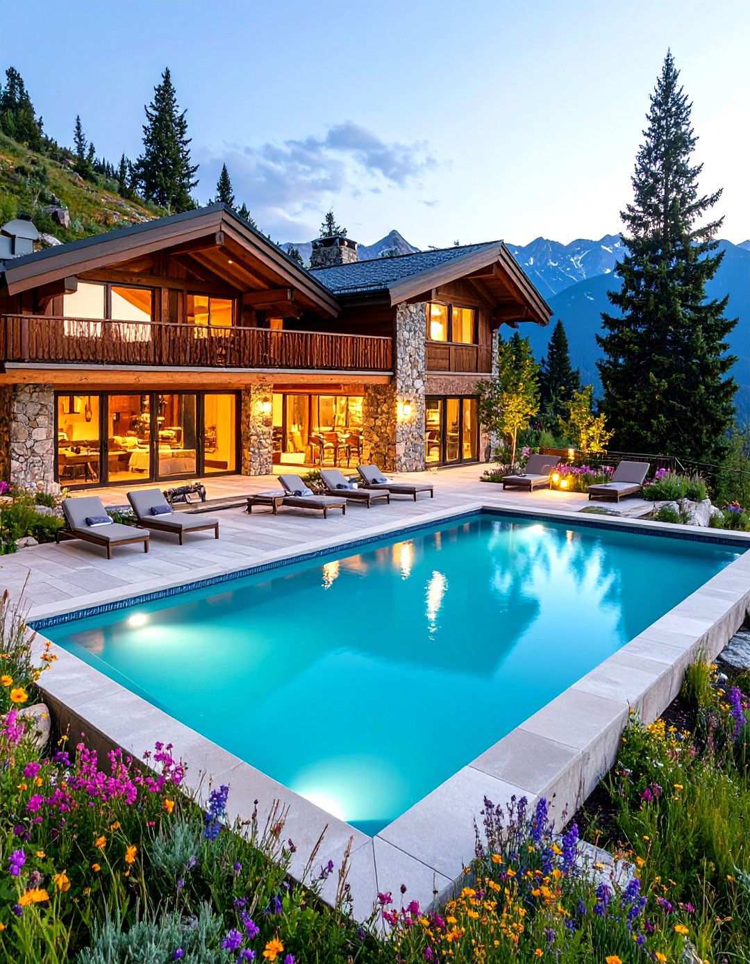 Alpine Pool Mountain Setting - 24 Pool Landscaping Ideas
