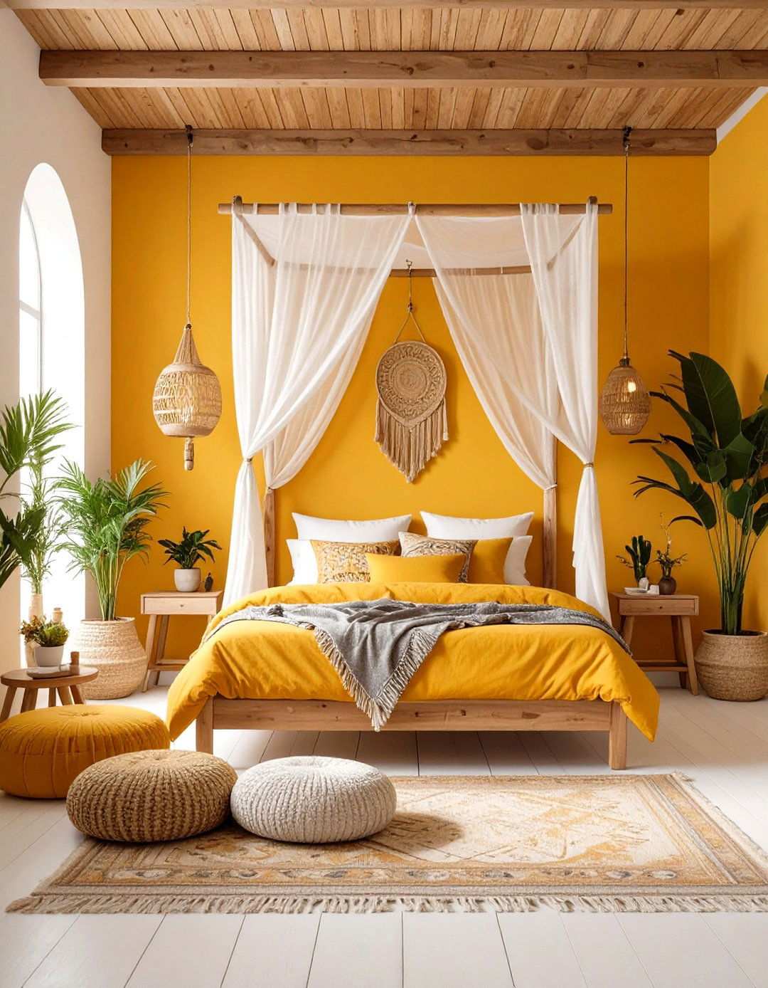 Amber Yellow Bohemian Bedroom with Layered Textiles - 24 Ways to Decorate With Jewel Tones