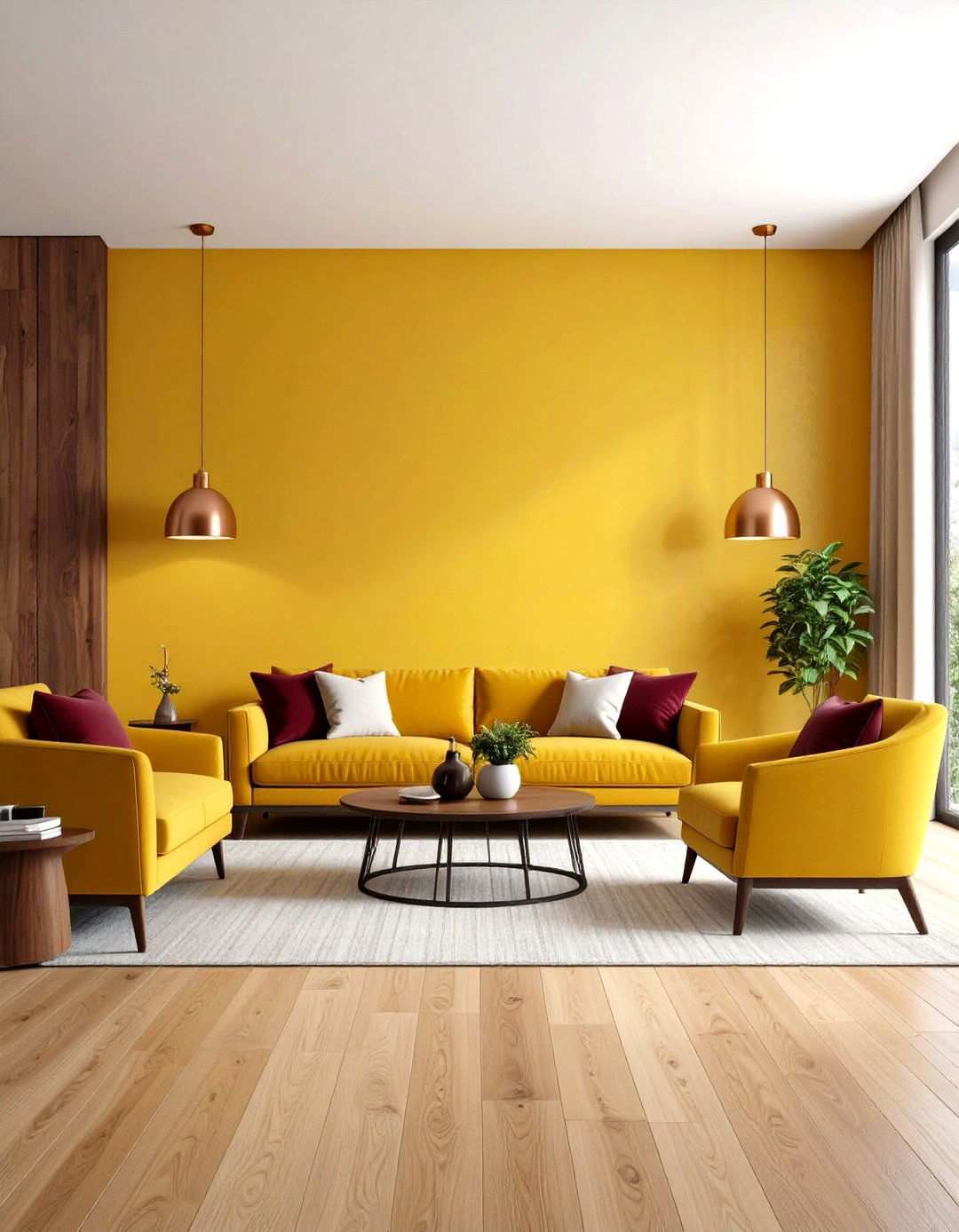 Amber Yellow Living Room with Copper Accents - 24 Yellow Living Room Ideas