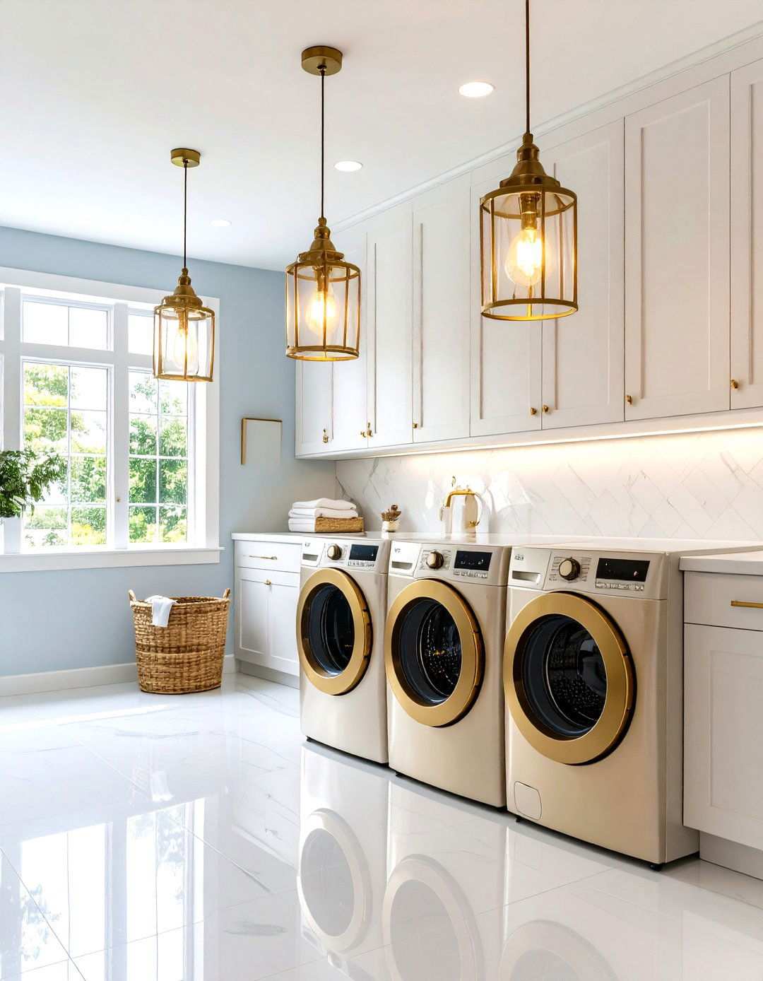 Antique Brass Fixture Lighting Theme - 24 Vintage Laundry Room Decor Ideas