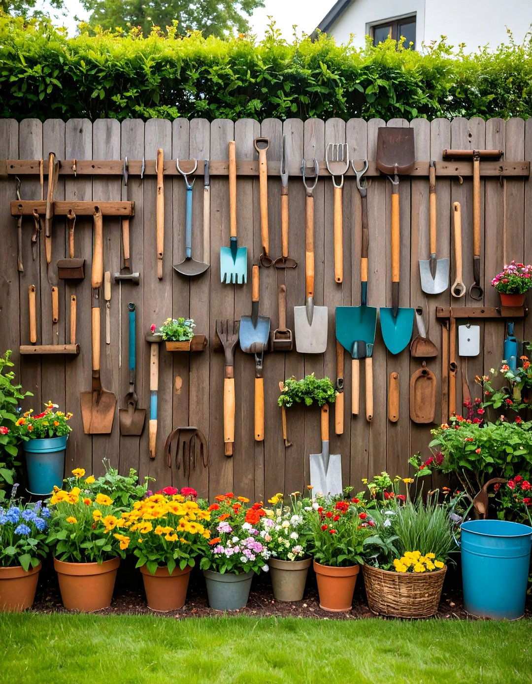 Antique Garden Tool Display Wall - 24 Rustic Patio Ideas