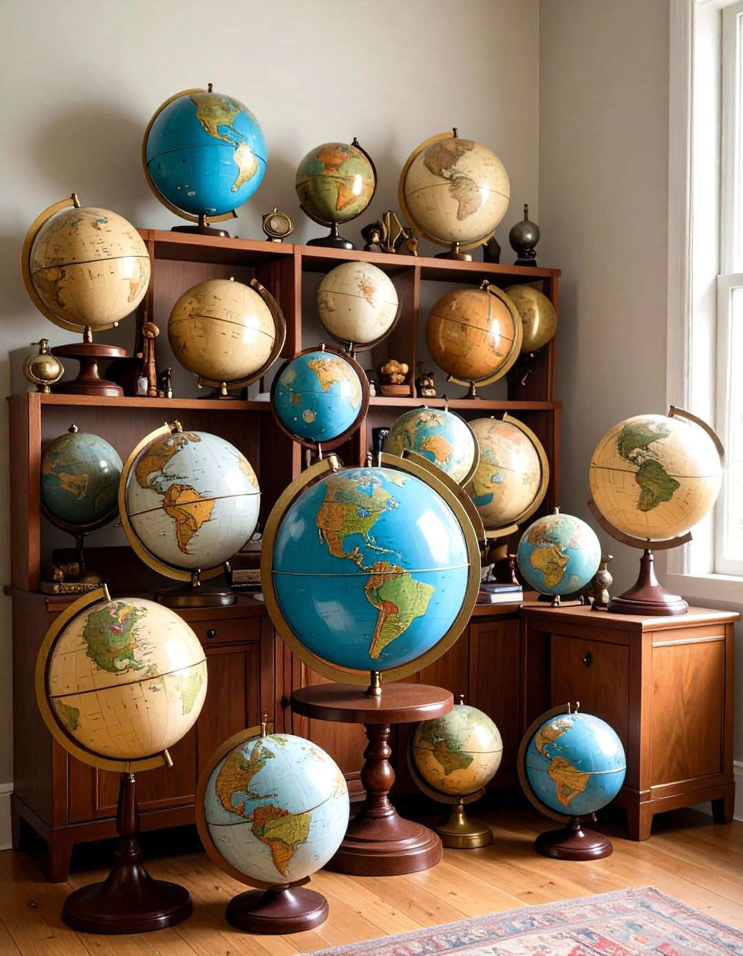 Antique Globe Collection Corners - 24 Steampunk Living Room Ideas