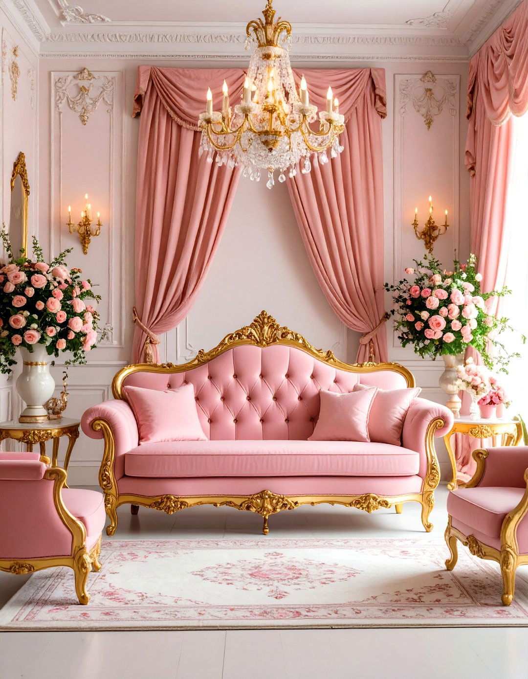 Antique Rose Pink Couch in Victorian Elegance - 24 Pink Couch Living Room Ideas