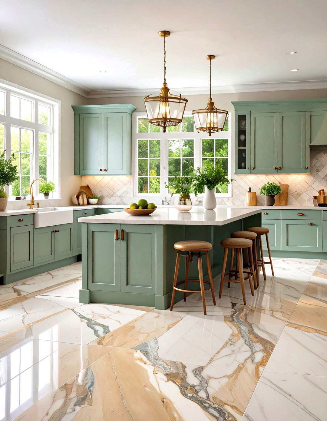 Antiqued Marble Finish Kitchen Flooring - 24 Marble Kitchen Floor Ideas