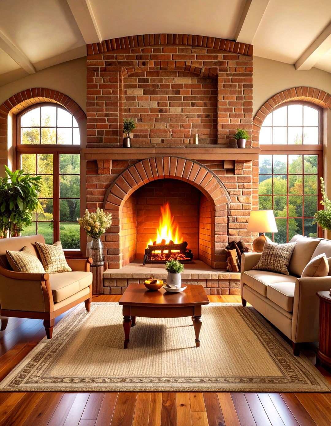 Arched Brick Fireplace with Curved Design - 24 Rustic Brick Fireplace Ideas