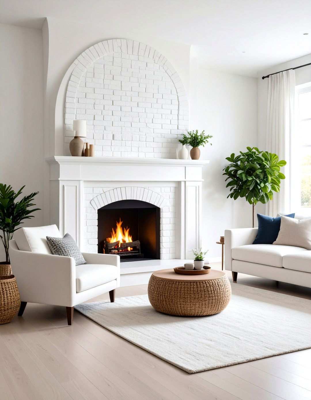 Arched White Brick Fireplace Opening - 24 White Brick Fireplace Ideas