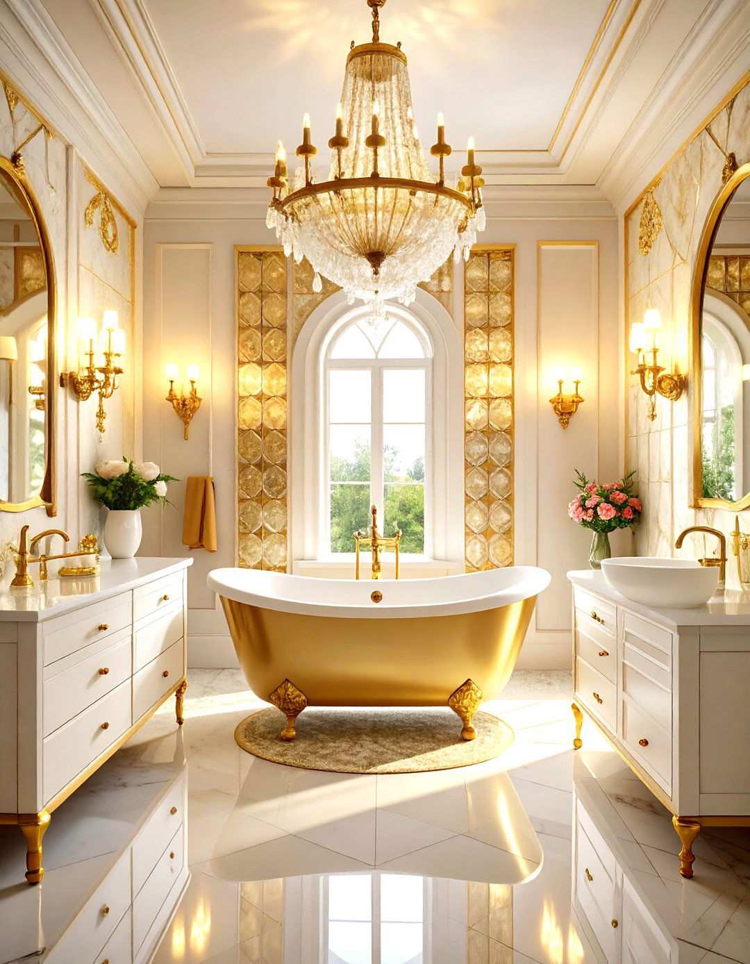 Art Deco Glamour - 24 White and Gold Bathroom Ideas