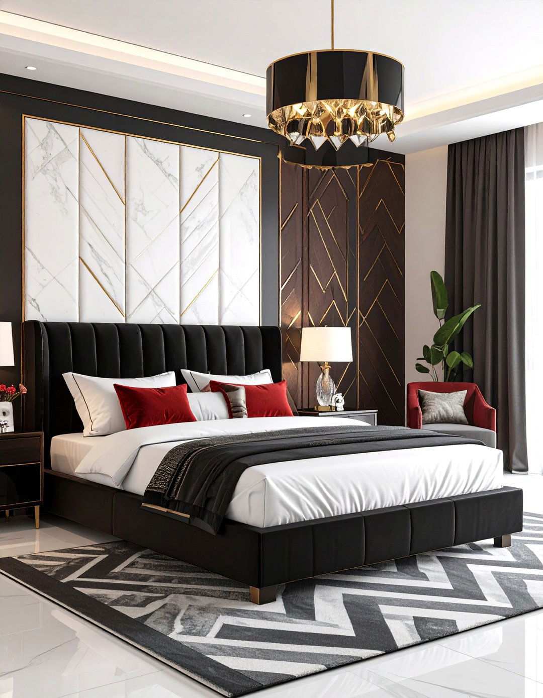 Art Deco Glamour Black Red White Bedroom - 24 red black and white bedroom ideas