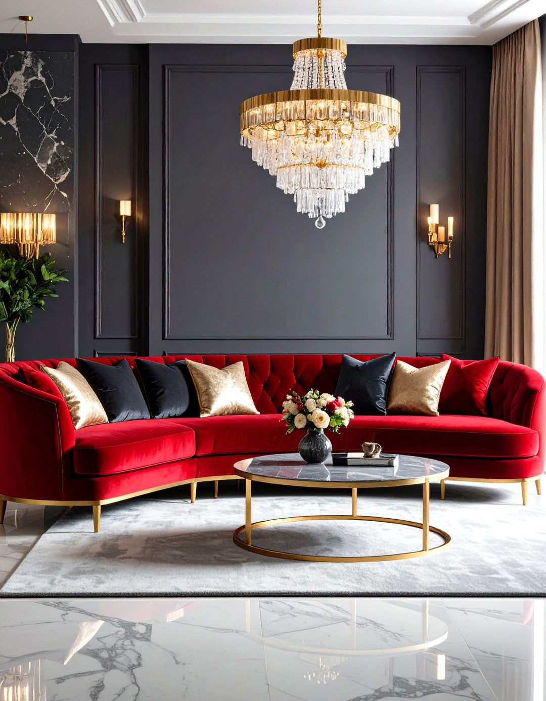 Art Deco Glamour Red and Charcoal Design - 24 Red and Grey Living Room Ideas