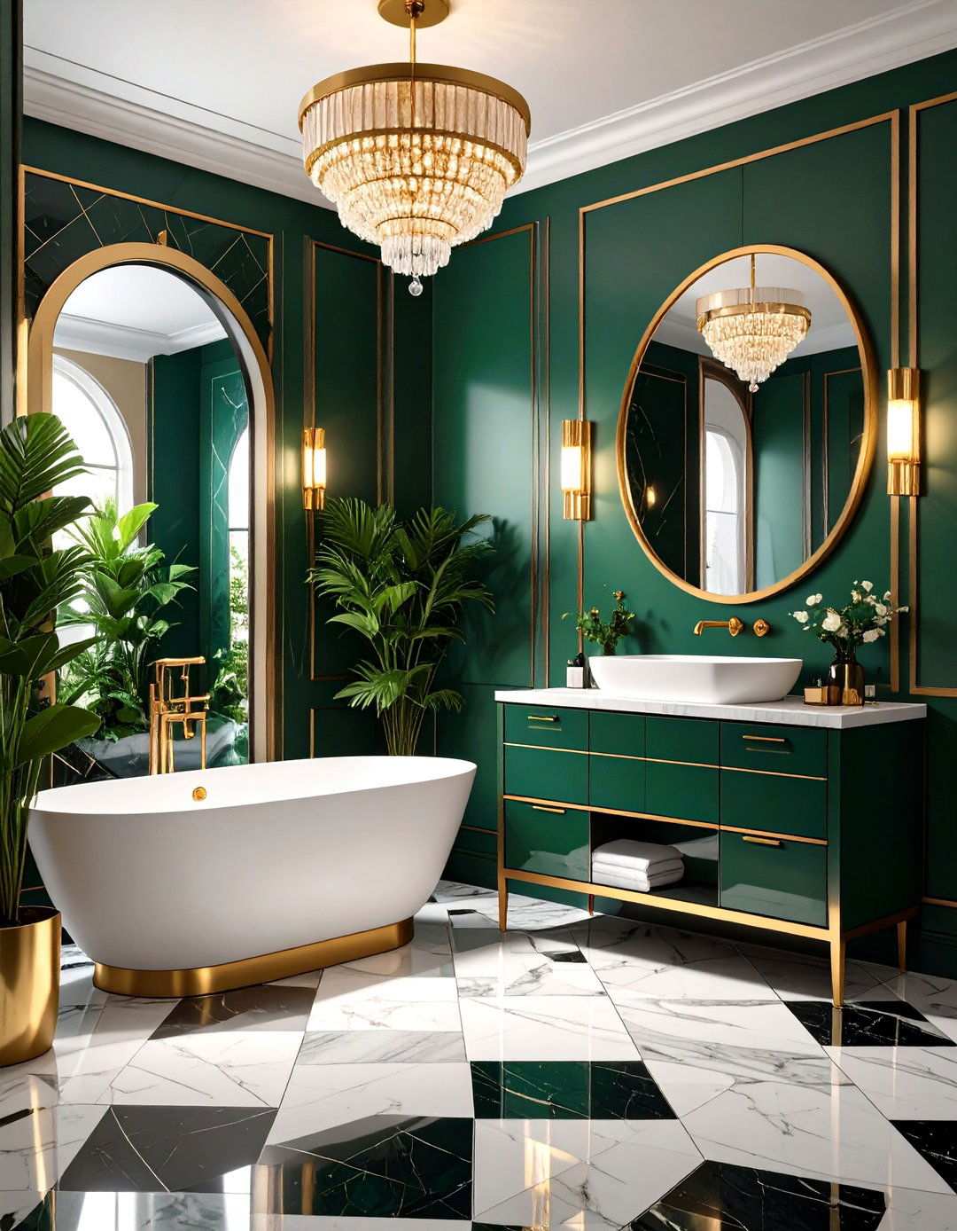 Art Deco Glamour Windowless Bathroom with Geometric Patterns - 24 Windowless Bathroom Ideas