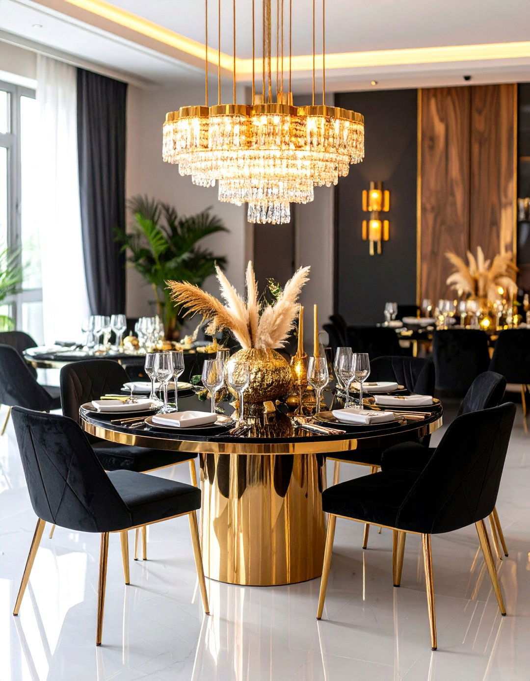 Art Deco Glamour with Metallic Accents and Bold Geometry - 24 Round Table Decor Ideas