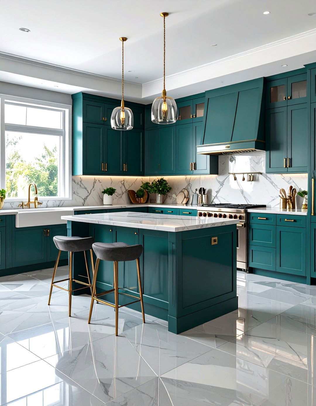 Art Deco Grey Geometric Floor Kitchen - 24 Kitchens With Grey Floors