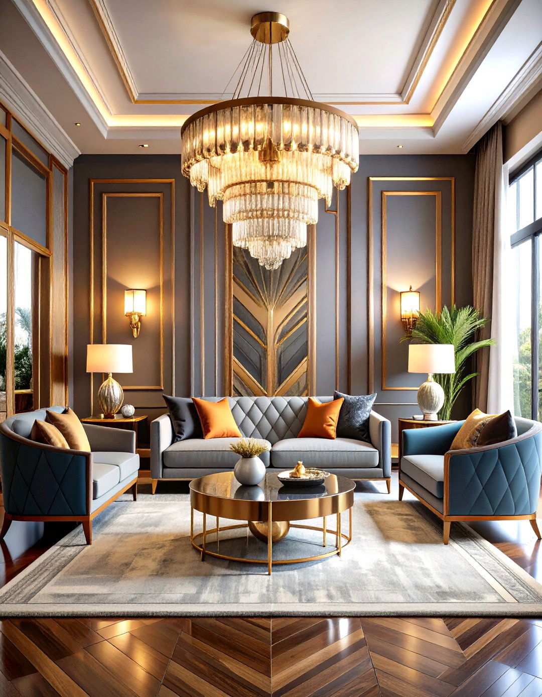 Art Deco Orange Grey Living Room - 24 Orange and Grey Living Room Ideas