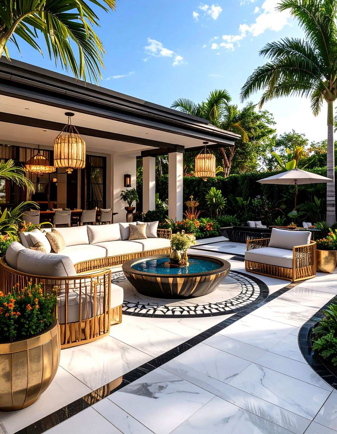 Art Deco Patio with Geometric Patterns and Metallic Accents - 24 Outdoor Living Space Ideas