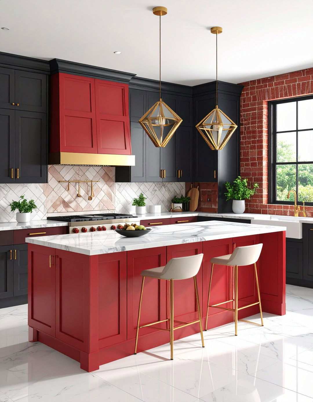 Art Deco Red Brick Kitchen - 24 Red Brick Kitchen Ideas