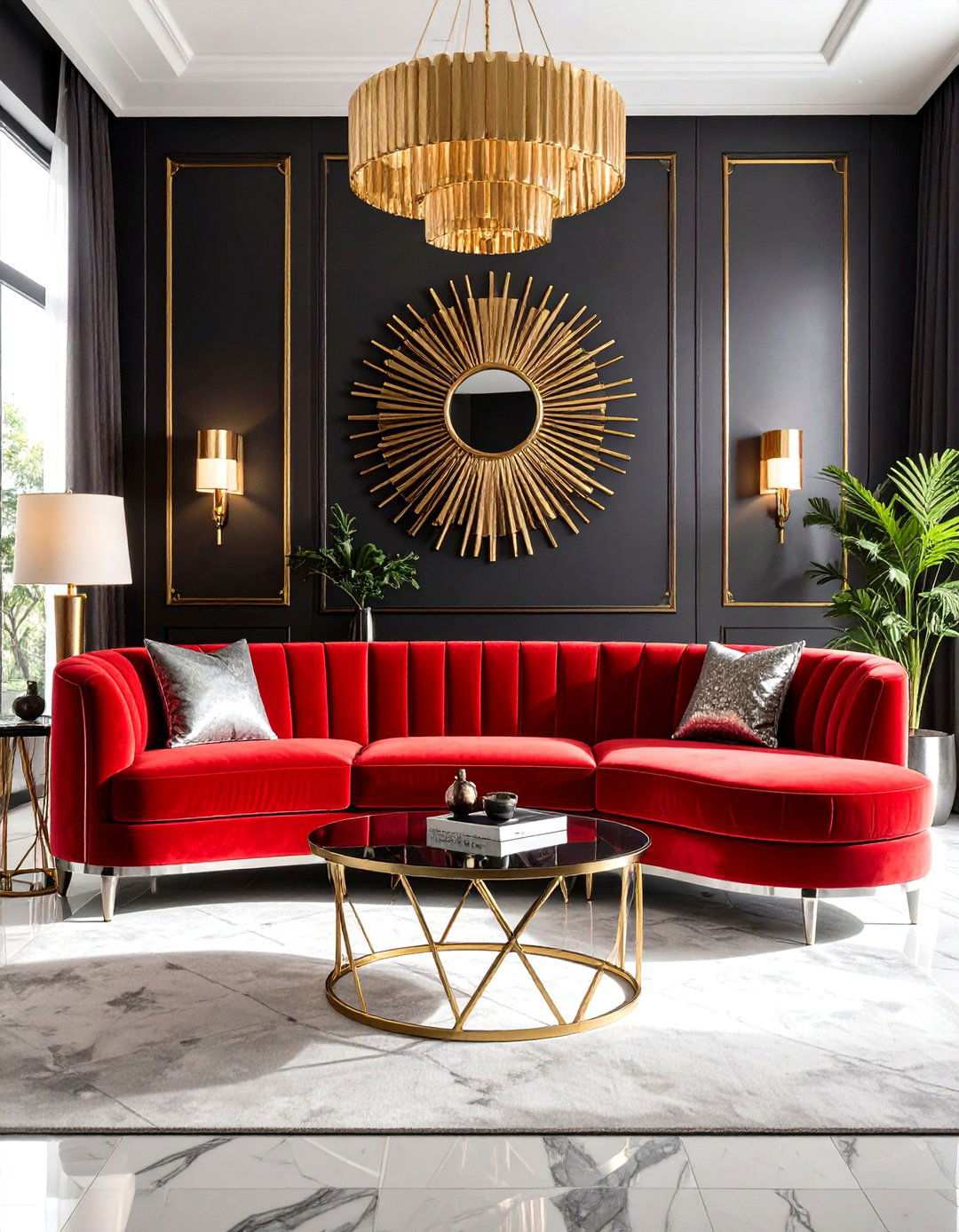 Art Deco Red Sofa Glamour Theme - 24 Red Couch Living Room Ideas