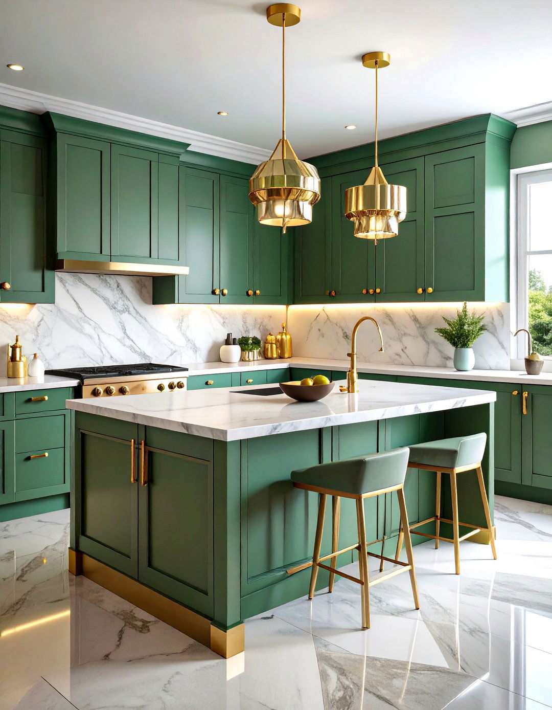 Art Deco Sage Green Island with Geometric Patterns and Gold Accents - 24 Sage Green Kitchen Island Ideas