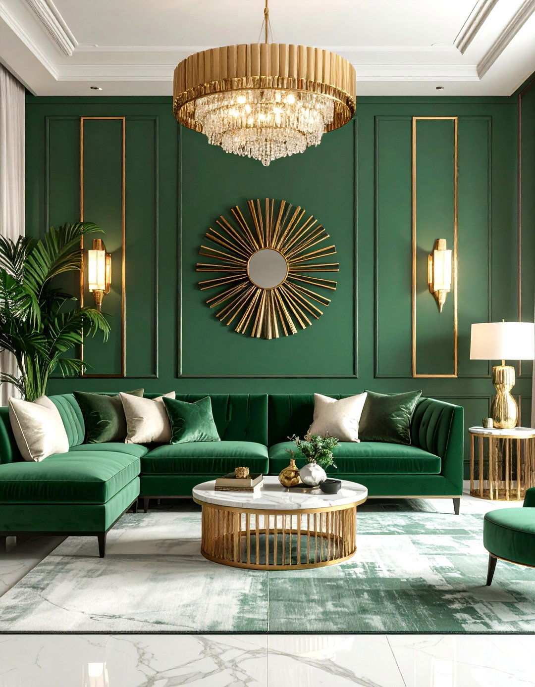 Art Deco Sage Green Living Room with Brass Details - 24 Sage Green Living Room Ideas