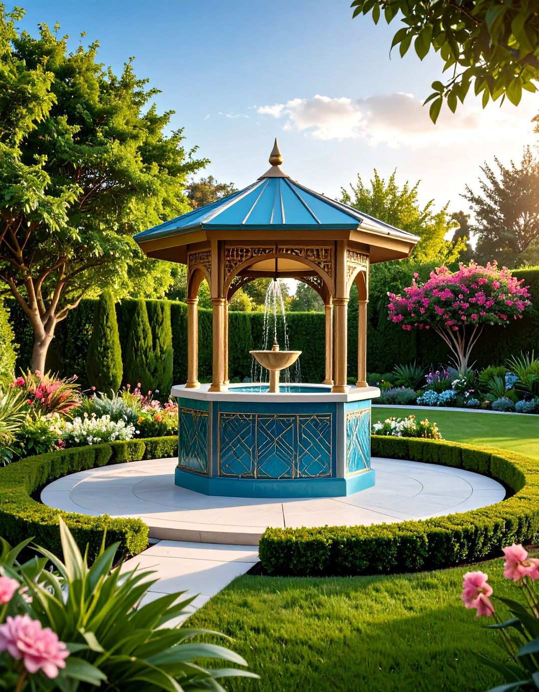 Art Deco Wishing Well with Geometric Details - 24 Outdoor Wishing Well Garden Ideas