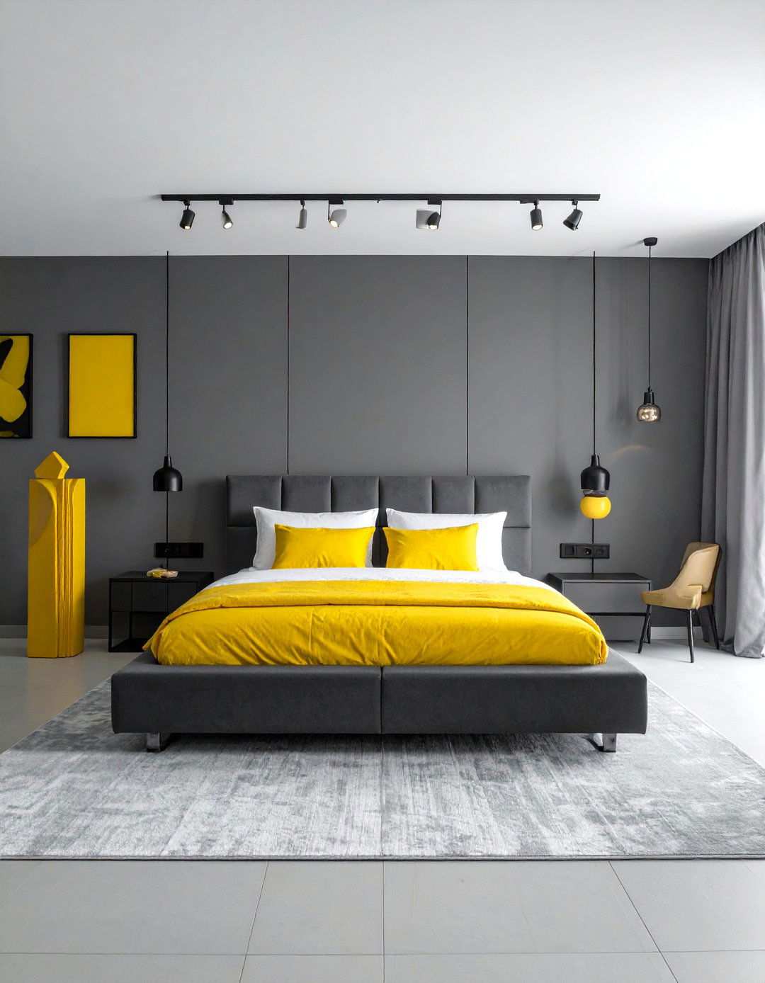 Art Gallery Modern Yellow and Grey Bedroom - 24 Yellow and Grey Bedroom Ideas