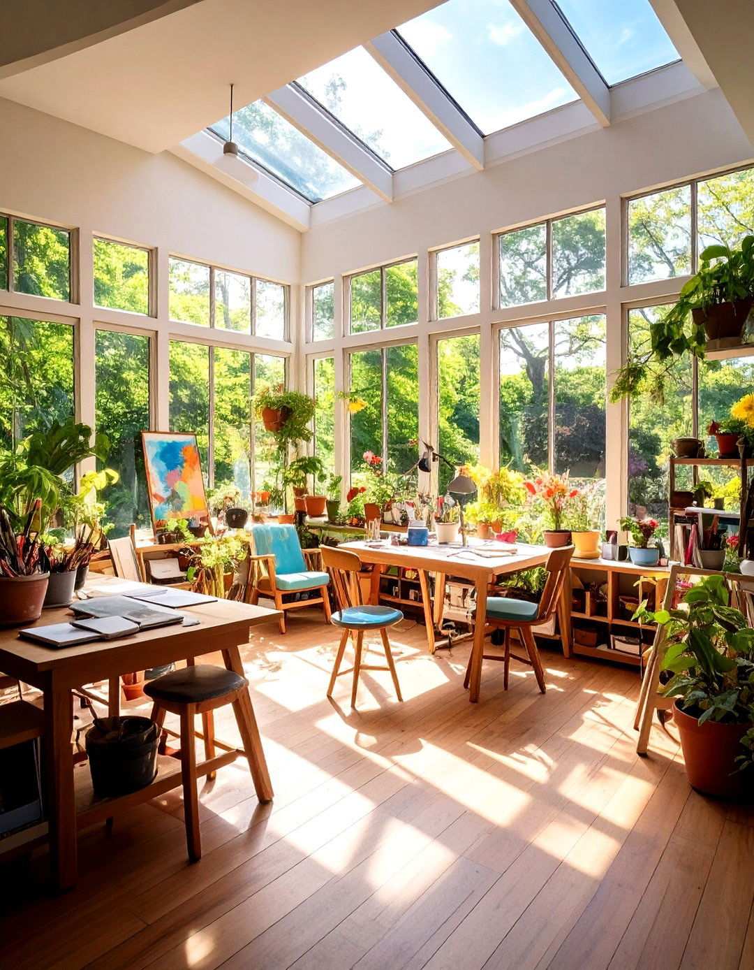 Artist Studio Sunroom with Creative Workspace Deck - 24 Sunroom and Deck Combo Ideas