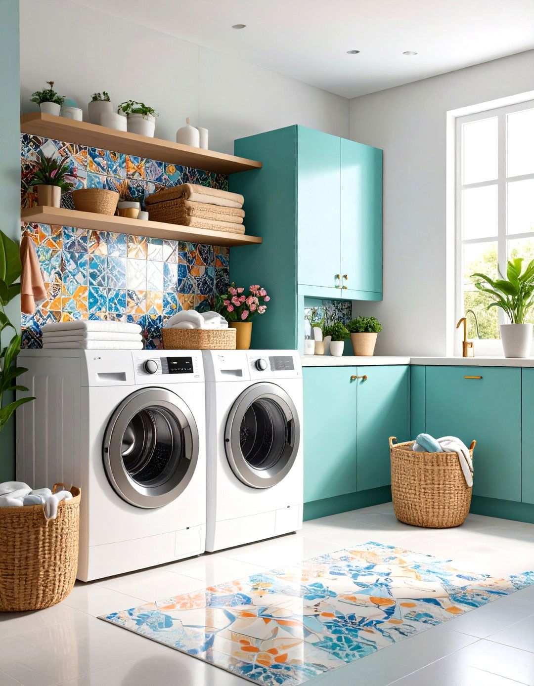 Artistic Mosaic Tile Design - 24 Outdoor Laundry Area Design Ideas
