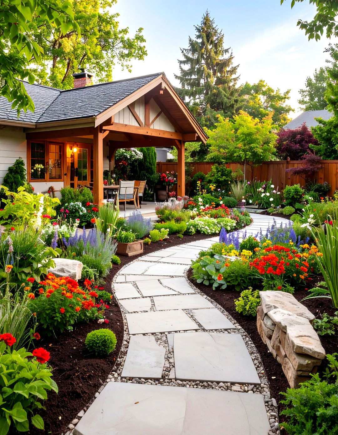Arts and Crafts L Shaped Bungalow Garden - 24 L Shaped Backyard Ideas