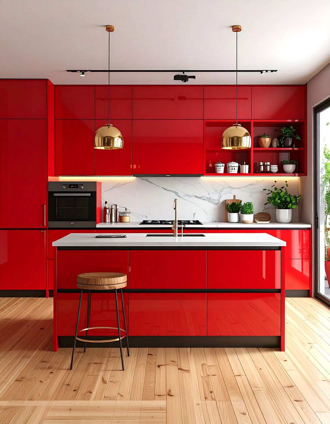 Asian Inspired Red Lacquer Kitchen - 24 Red Kitchens