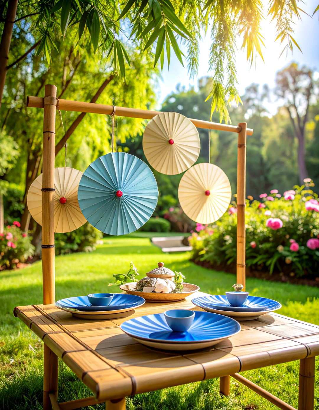 Asian Inspired Wedding Welcome Sign with Bamboo and Paper Elements - 24 Wedding Welcome Sign Ideas