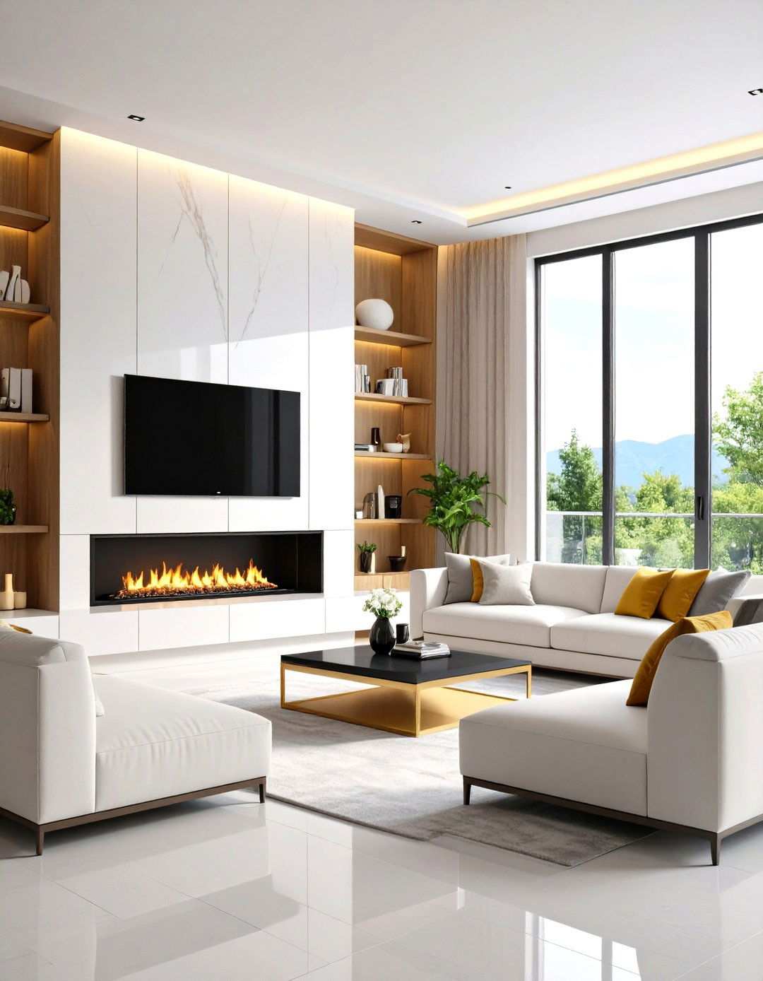 Asymmetrical Linear Fireplace with Offset Elements - 24 Linear Fireplace Ideas With Tv Above