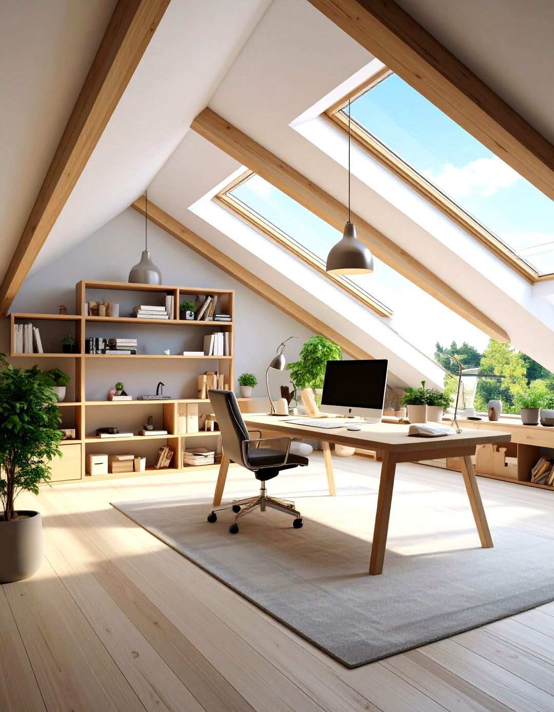 Attic Home Office with Sloped Ceiling Design - 24 Small Home Office Ideas