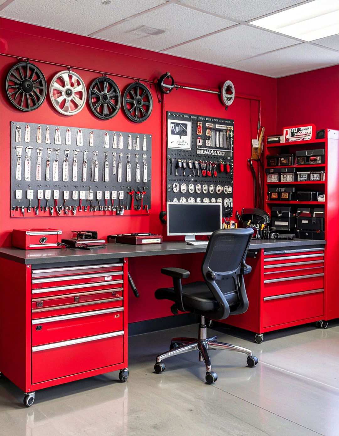 Automotive Garage Inspired Office - 24 Man Cave Office Ideas
