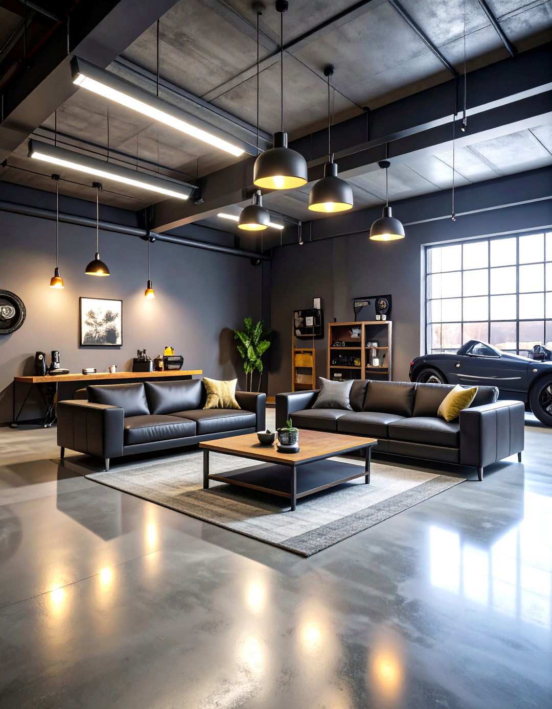 Automotive Themed Garage Living Room - 24 Mens Living Room Ideas
