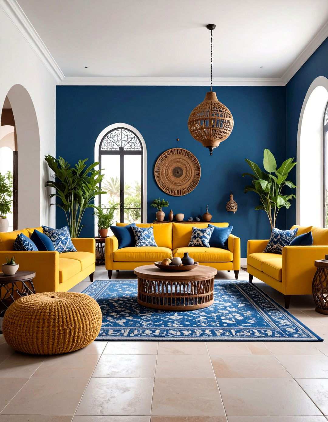 Azure Blue and Buttercup Yellow Mediterranean - 24 Yellow and Blue Living Room Ideas