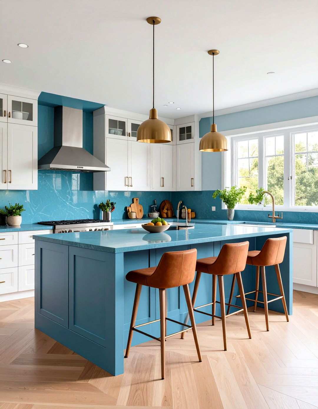 Azure Quartz Island Transitional Kitchen - 24 kitchens with blue countertops