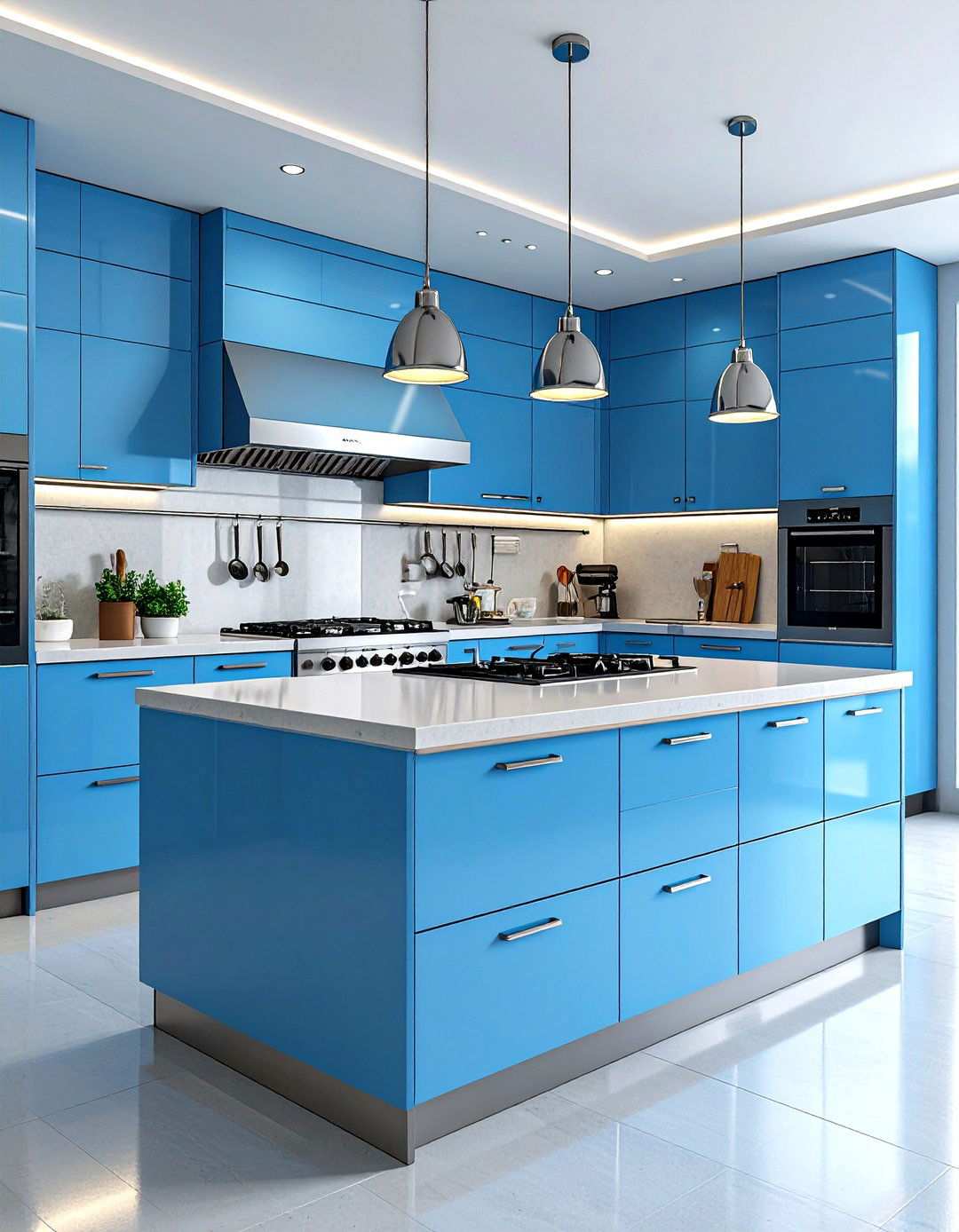 Baby Blue Ceramic Professional Kitchen - 24 kitchens with blue countertops