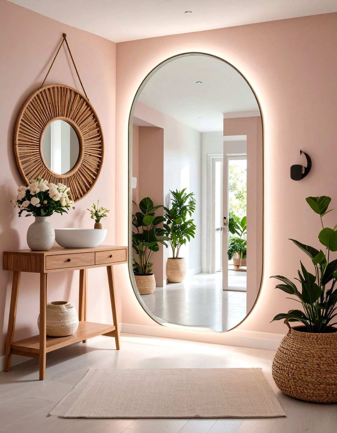 Backlit Mirror Feature Wall Concept - 24 Narrow Hallway Lighting Ideas
