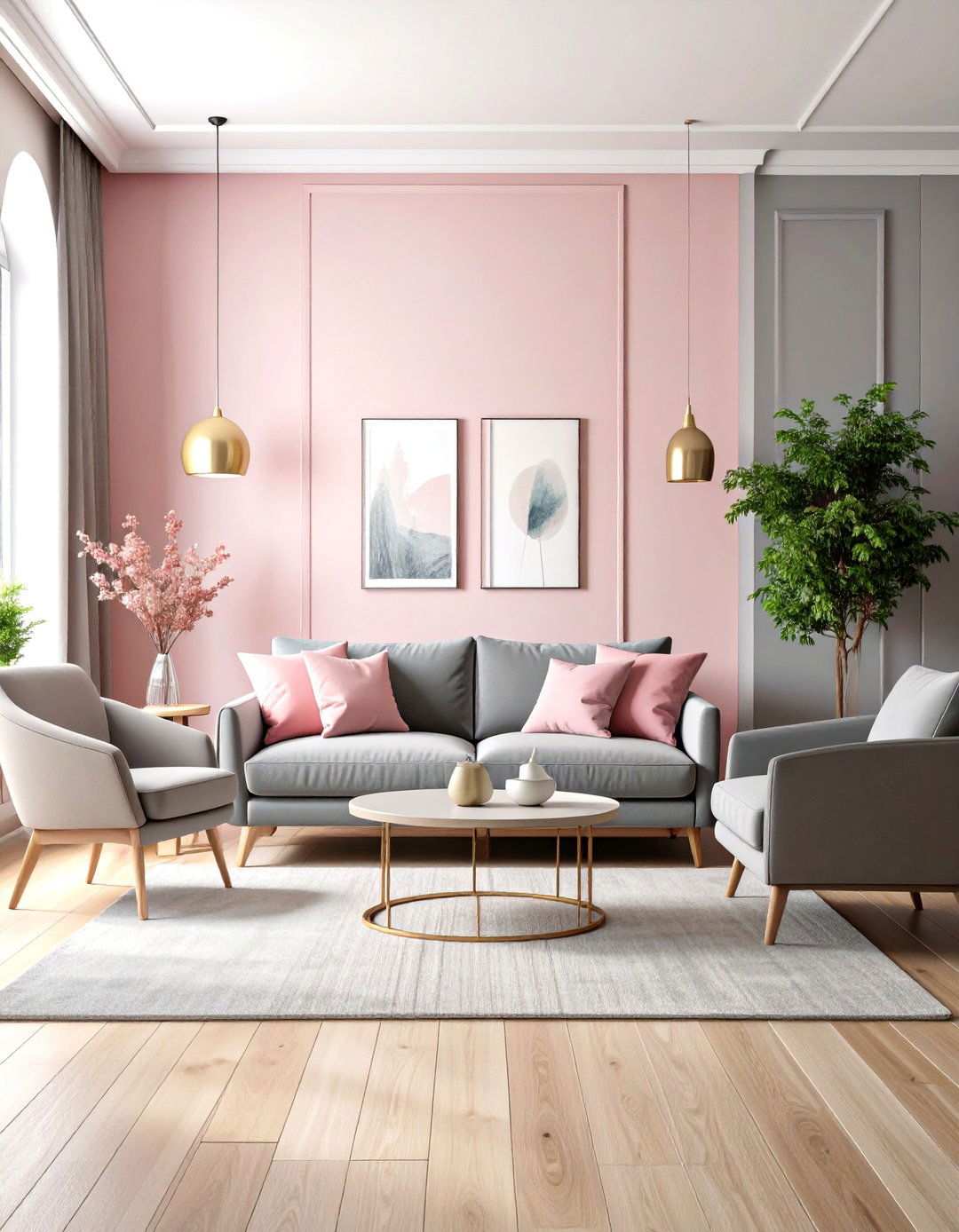 Balanced Pink and Grey Color Blocking - 24 Pink and Grey Living Room Ideas