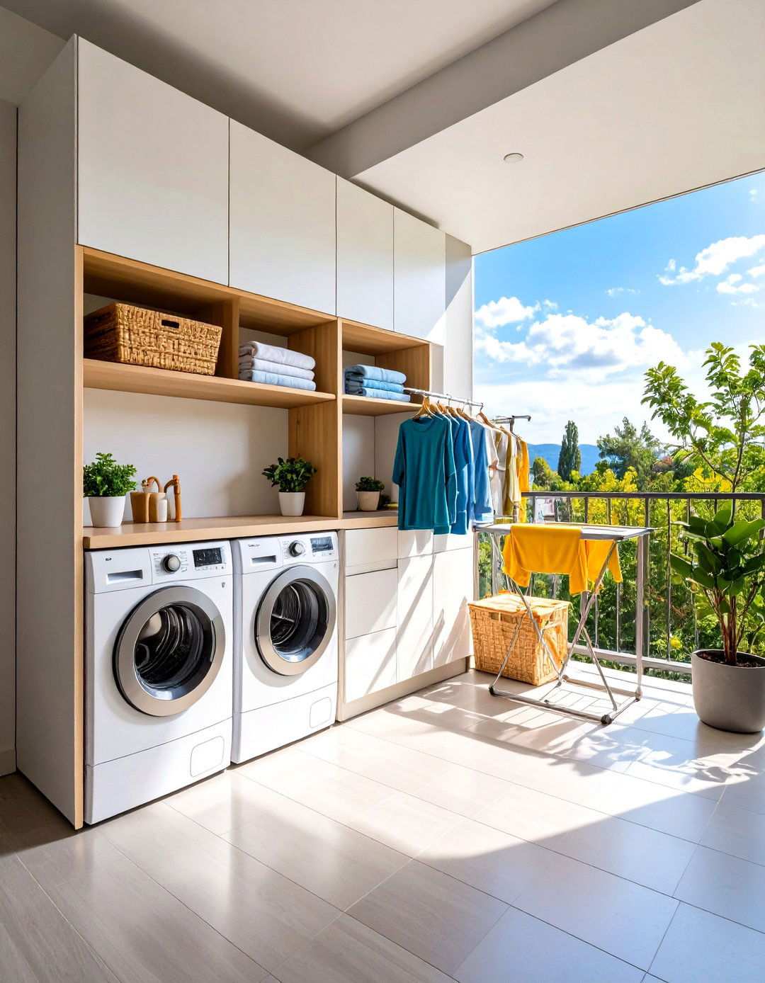 Balcony Compact Laundry Setup - 24 Outdoor Laundry Area Design Ideas