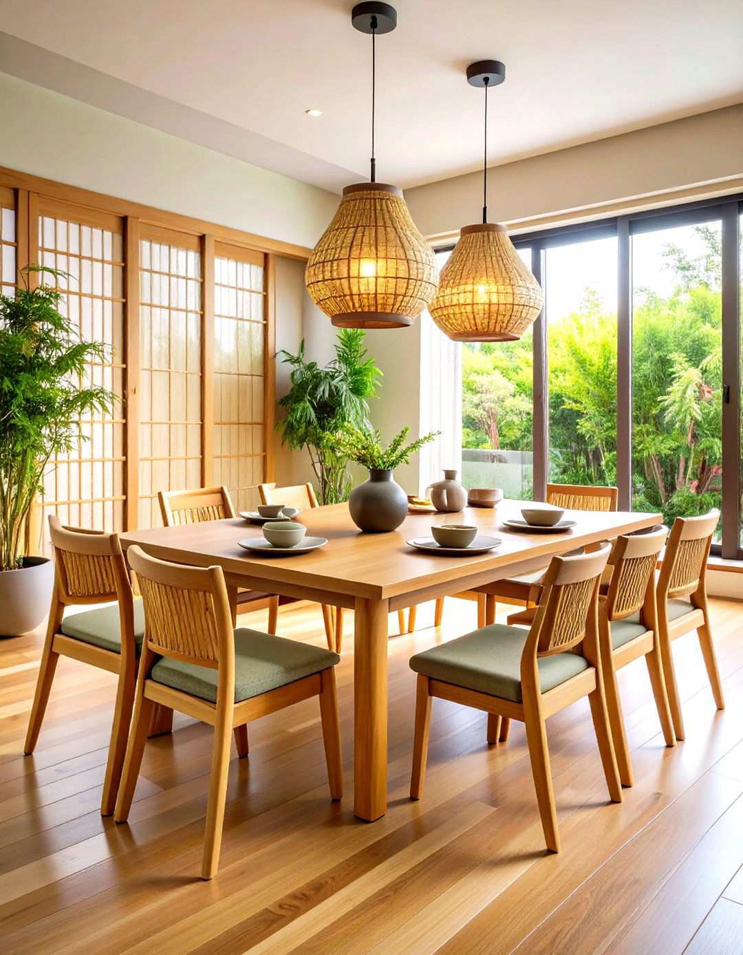 Bamboo Accent Dining Room - 24 Japanese Dining Room Ideas