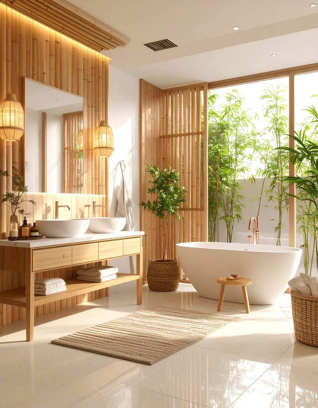 Bamboo Feature Bathroom with Asian Inspired Elements - 24 Japandi Bathroom Ideas