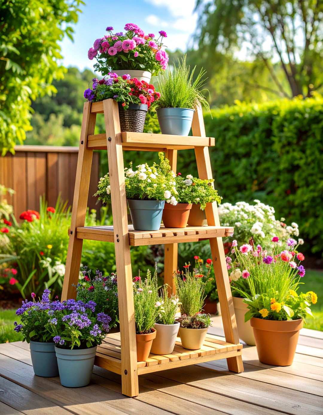 Bamboo Ladder Plant Stands - 24 Outdoor Plant Stand Ideas