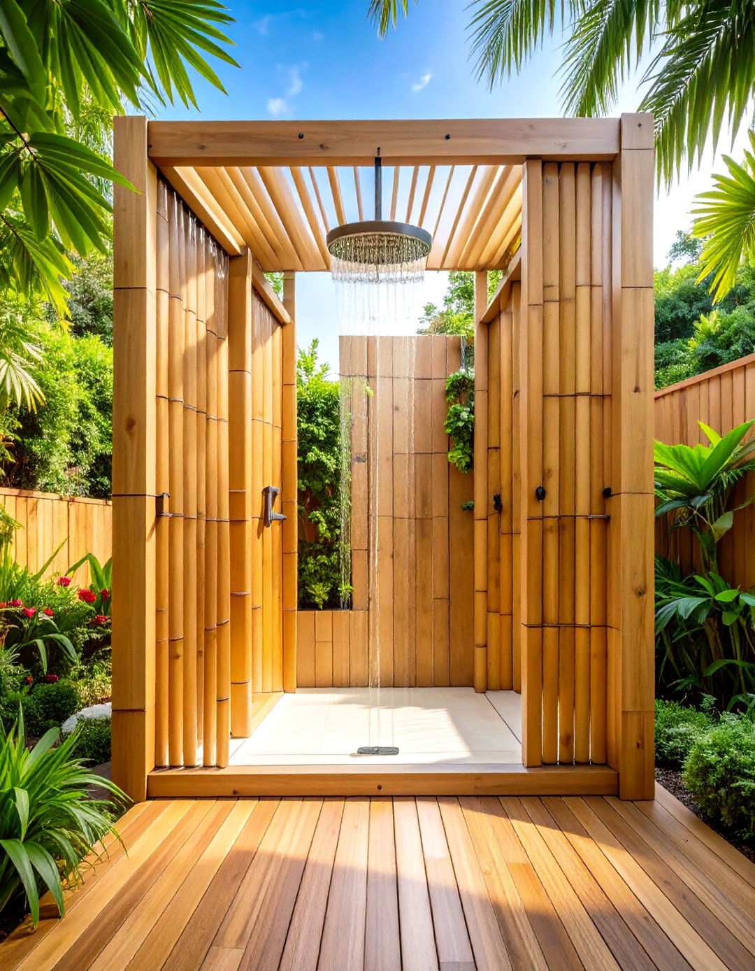 Bamboo Privacy Screen Enclosure - 24 Rustic Outdoor Bathroom Ideas