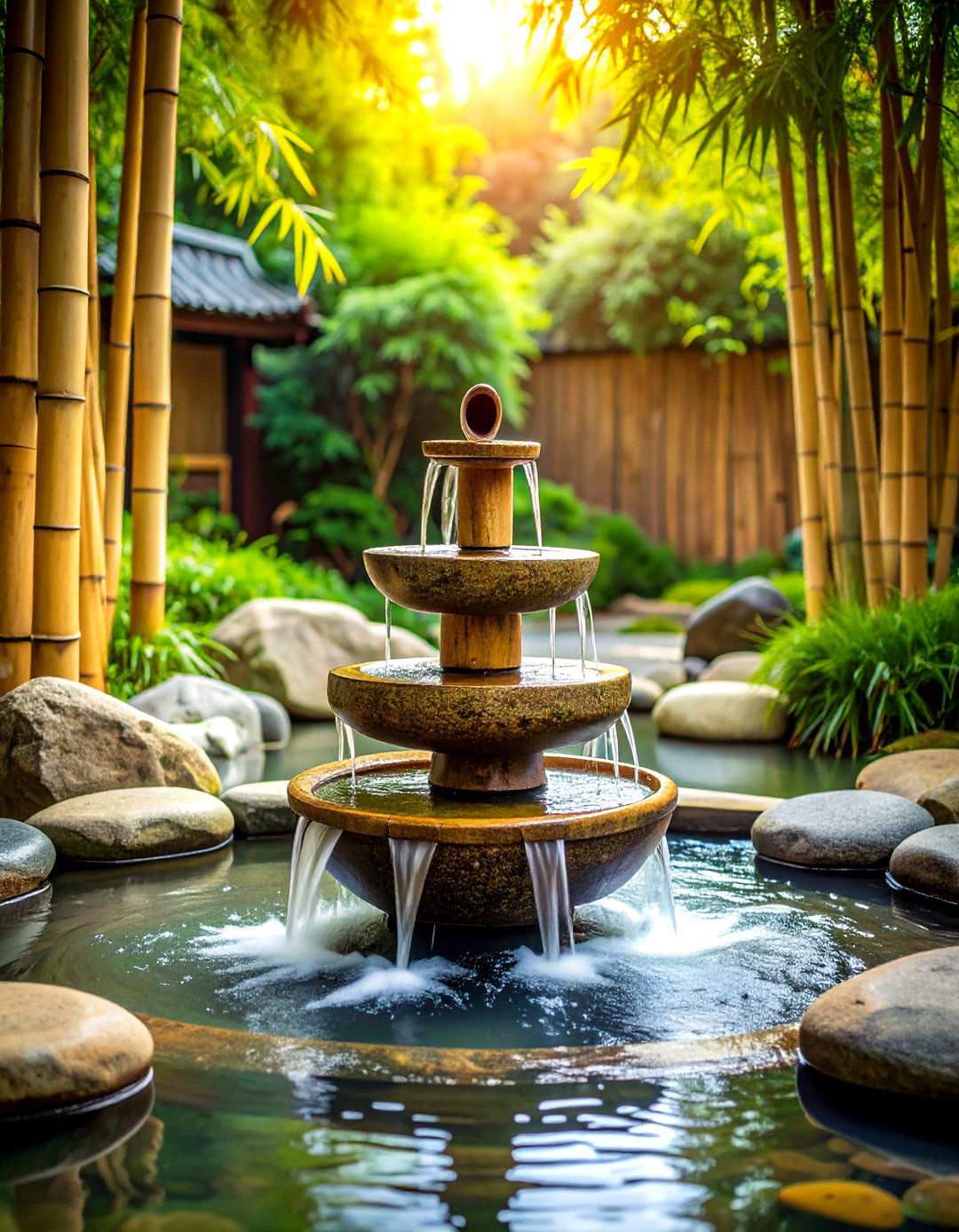 Bamboo Water Fountain Feature - 24 Zen Garden Ideas