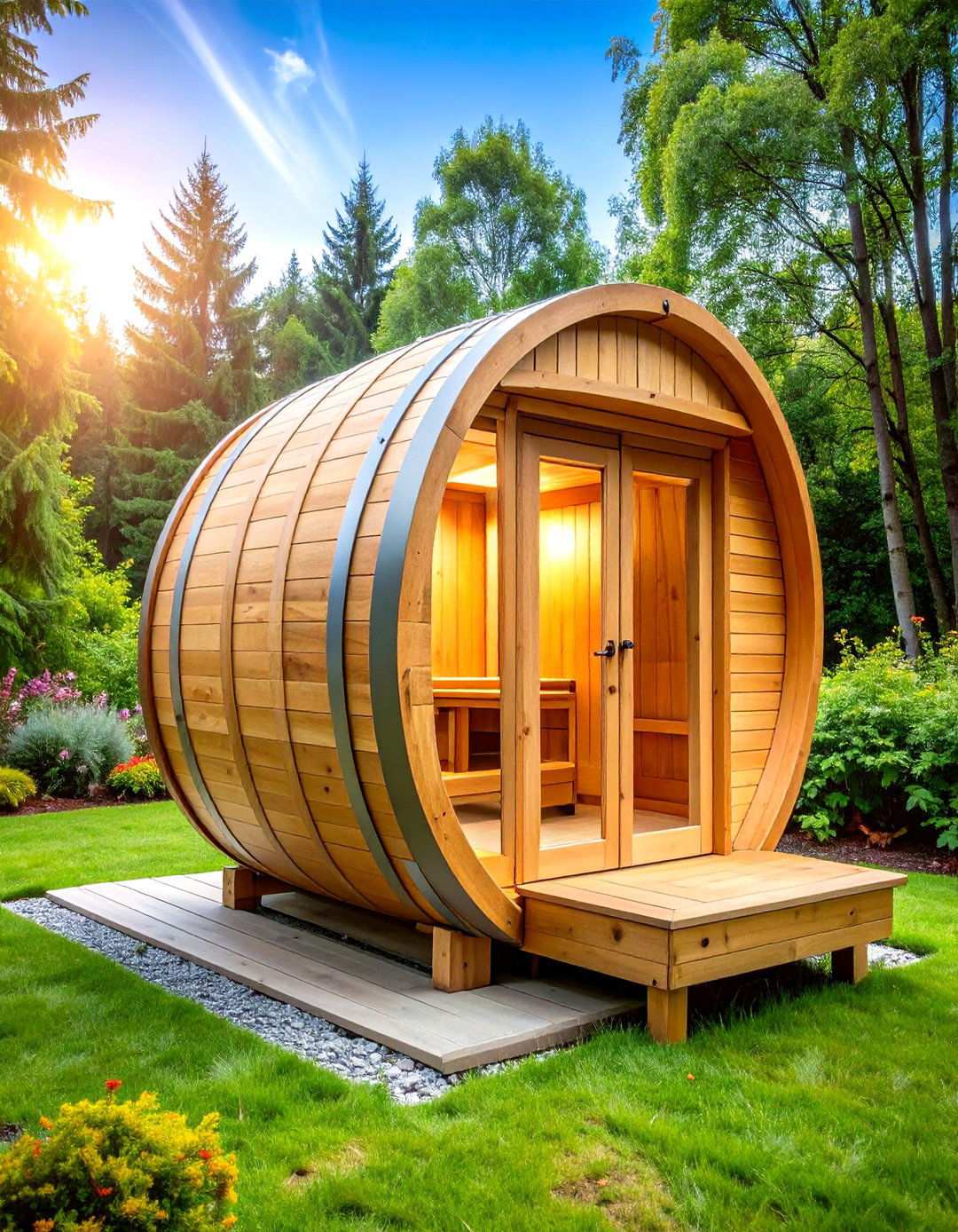 Barrel Sauna Design for Garden Spaces - 24 Sauna Room Design Ideas