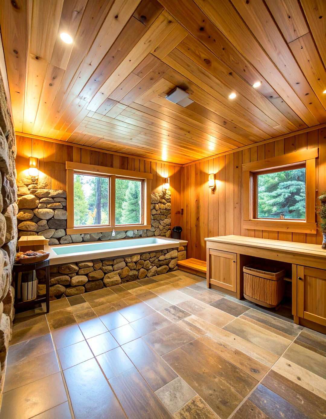 Basement Conversion Sauna with Stone Accents - 24 Sauna Room Design Ideas