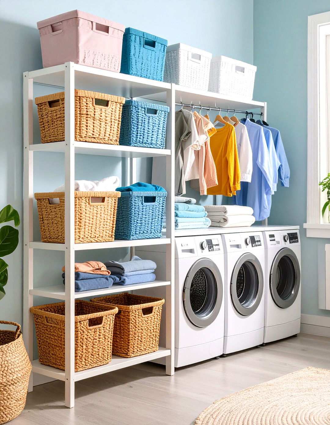 Basket Sorting Shelves - 24 Laundry Room Shelf Ideas