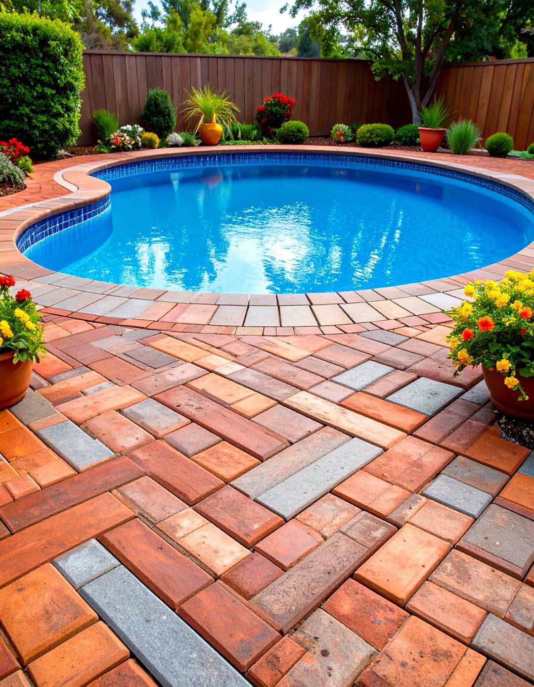 Basketweave Pattern Brick Paver Pool Patio - 24 Pavers Around Pool Ideas